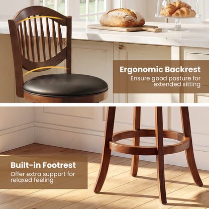 Swivel Bar Stools Set of 2 with Backrest and Wood Frame-30 Inches