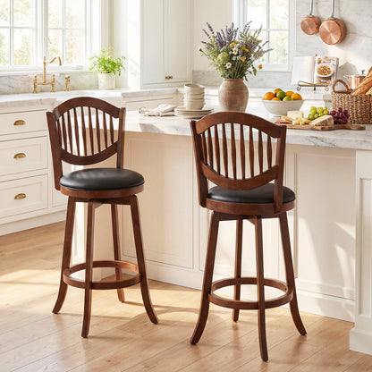 Swivel Bar Stools Set of 2 with Backrest and Wood Frame-30 Inches