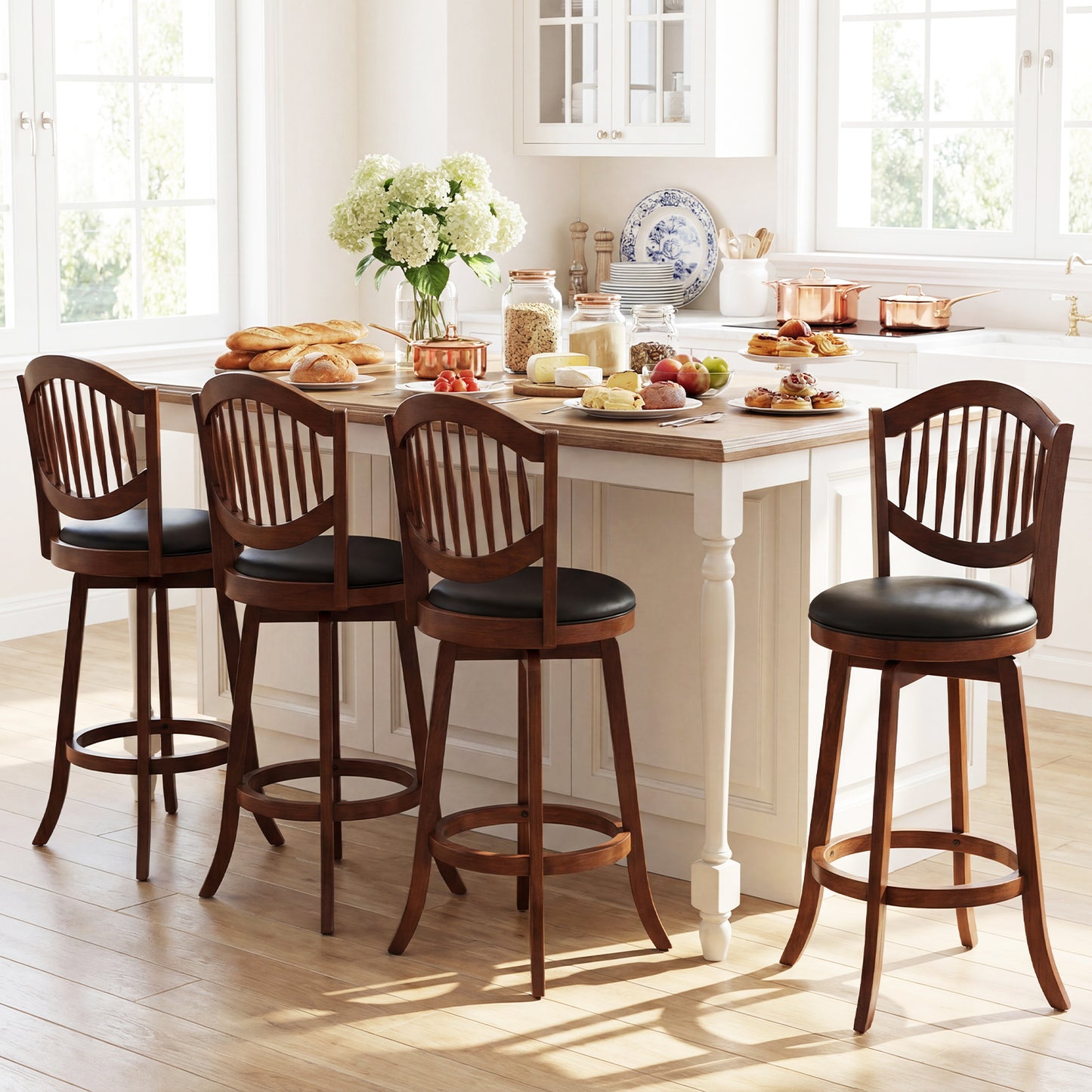Swivel Bar Stools Set of 2 with Backrest and Wood Frame-30 Inches