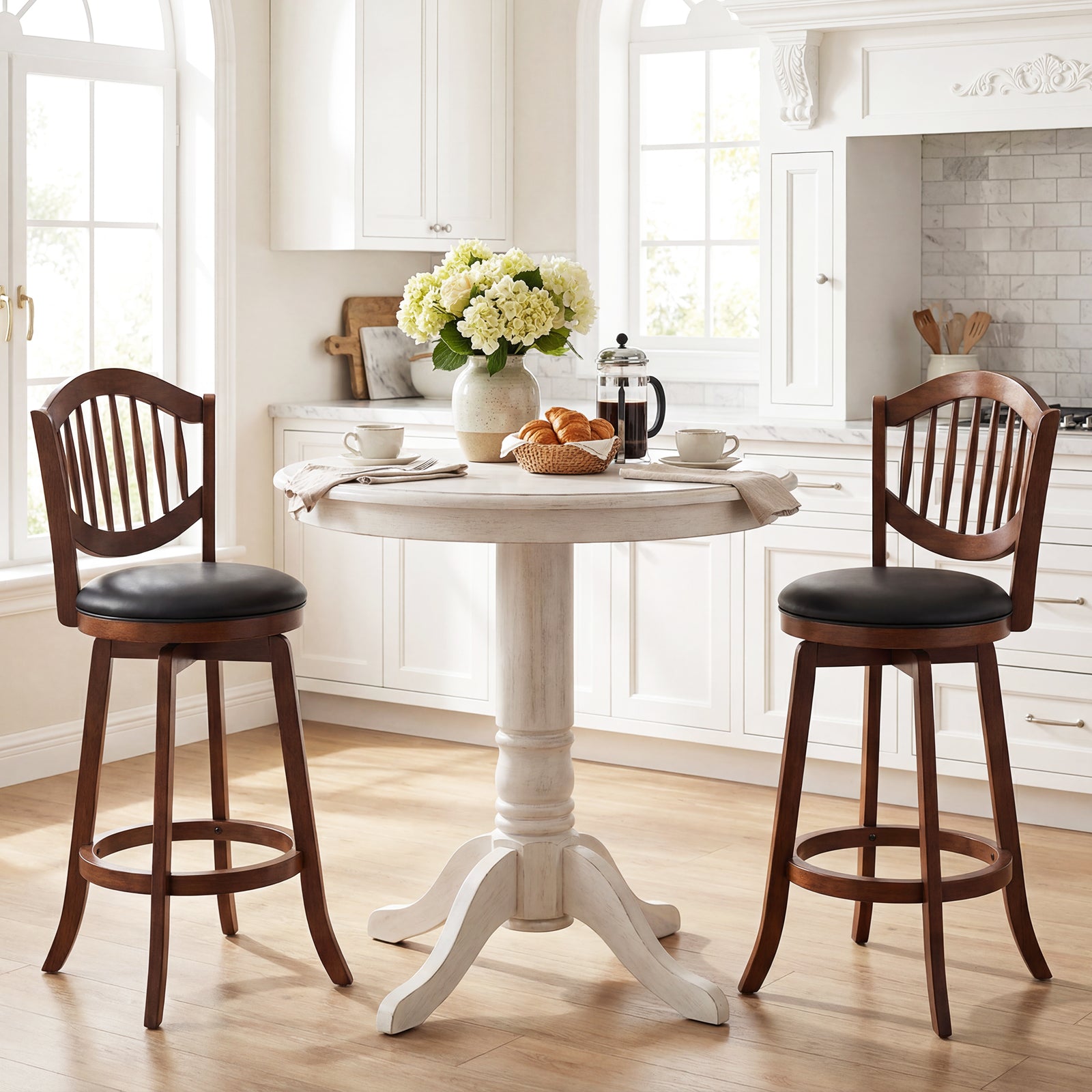 Swivel Bar Stools Set of 2 with Backrest and Wood Frame-30 Inches