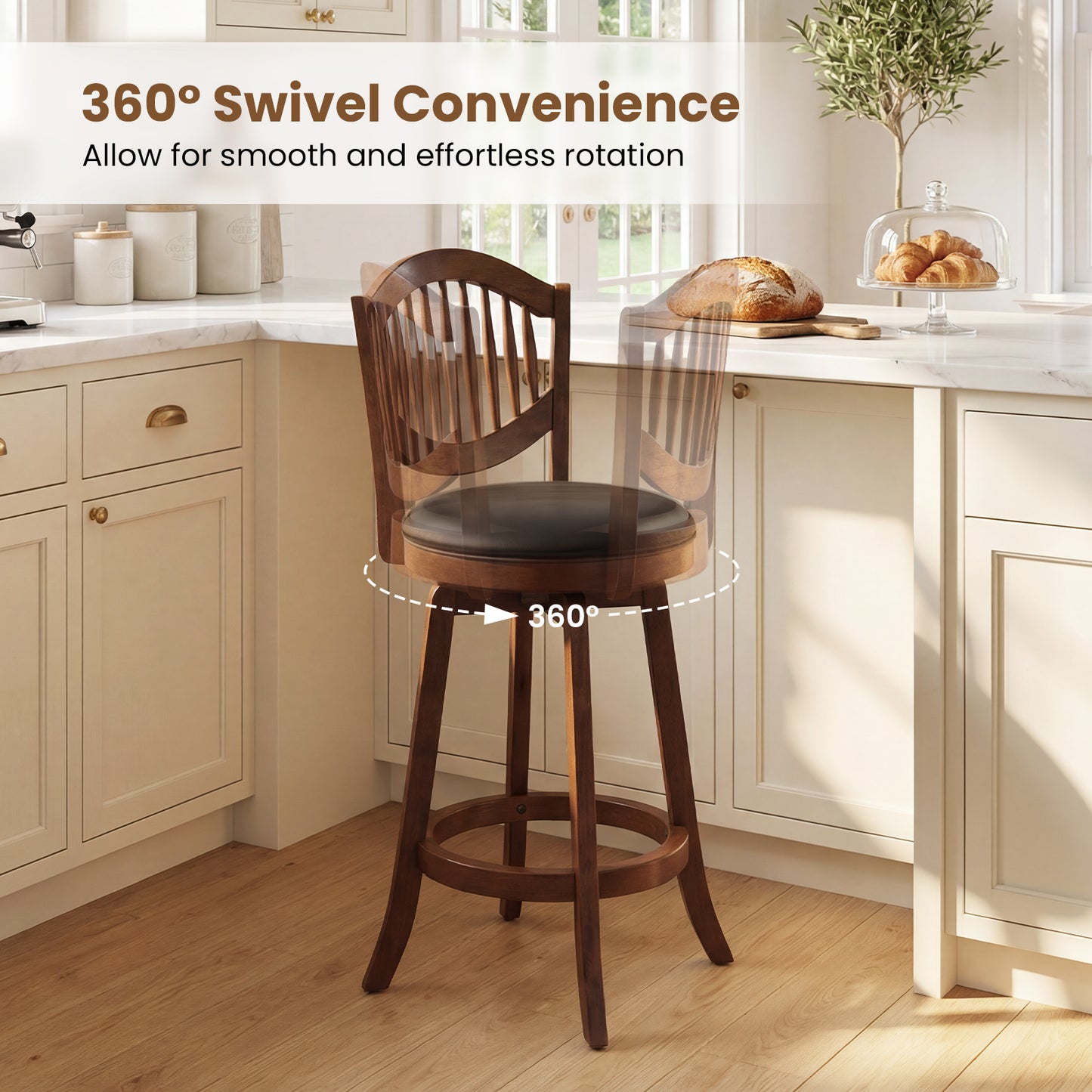 Swivel Bar Stools Set of 2 with Backrest and Wood Frame-25 Inches