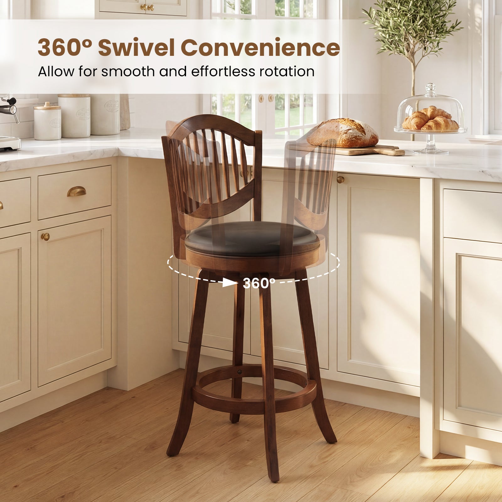 Swivel Bar Stools Set of 2 with Backrest and Wood Frame-25 Inches