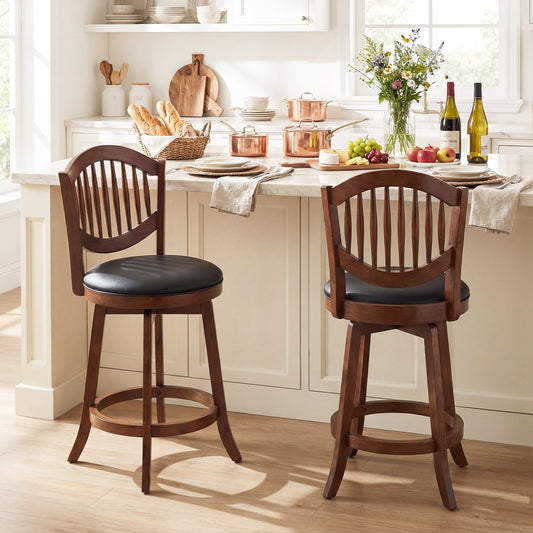 Swivel Bar Stools Set of 2 with Backrest and Wood Frame-25 Inches