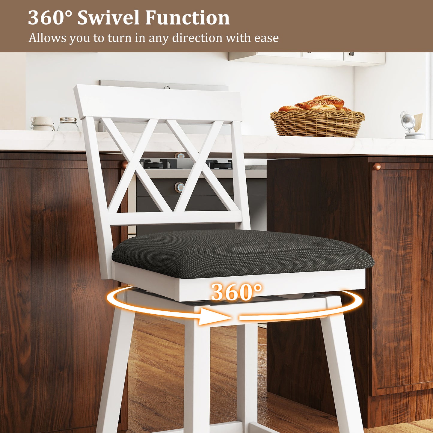Swivel Bar Stools Set of 4 Counter Height Barstools with Backrest Upholstered Seat Cushion-24 inches