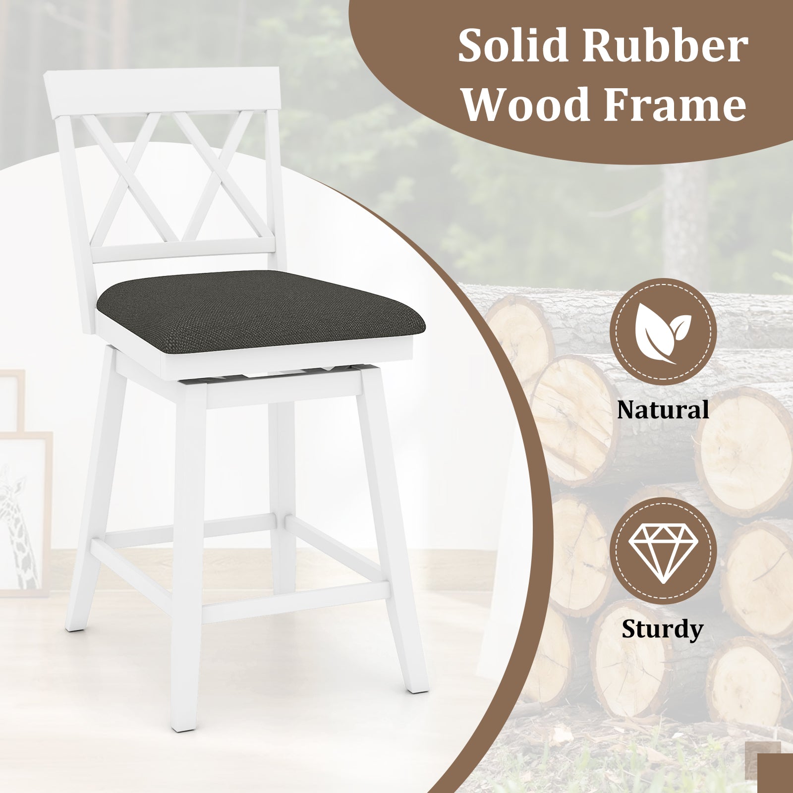 Swivel Bar Stools Set of 4 Counter Height Barstools with Backrest Upholstered Seat Cushion-24 inches