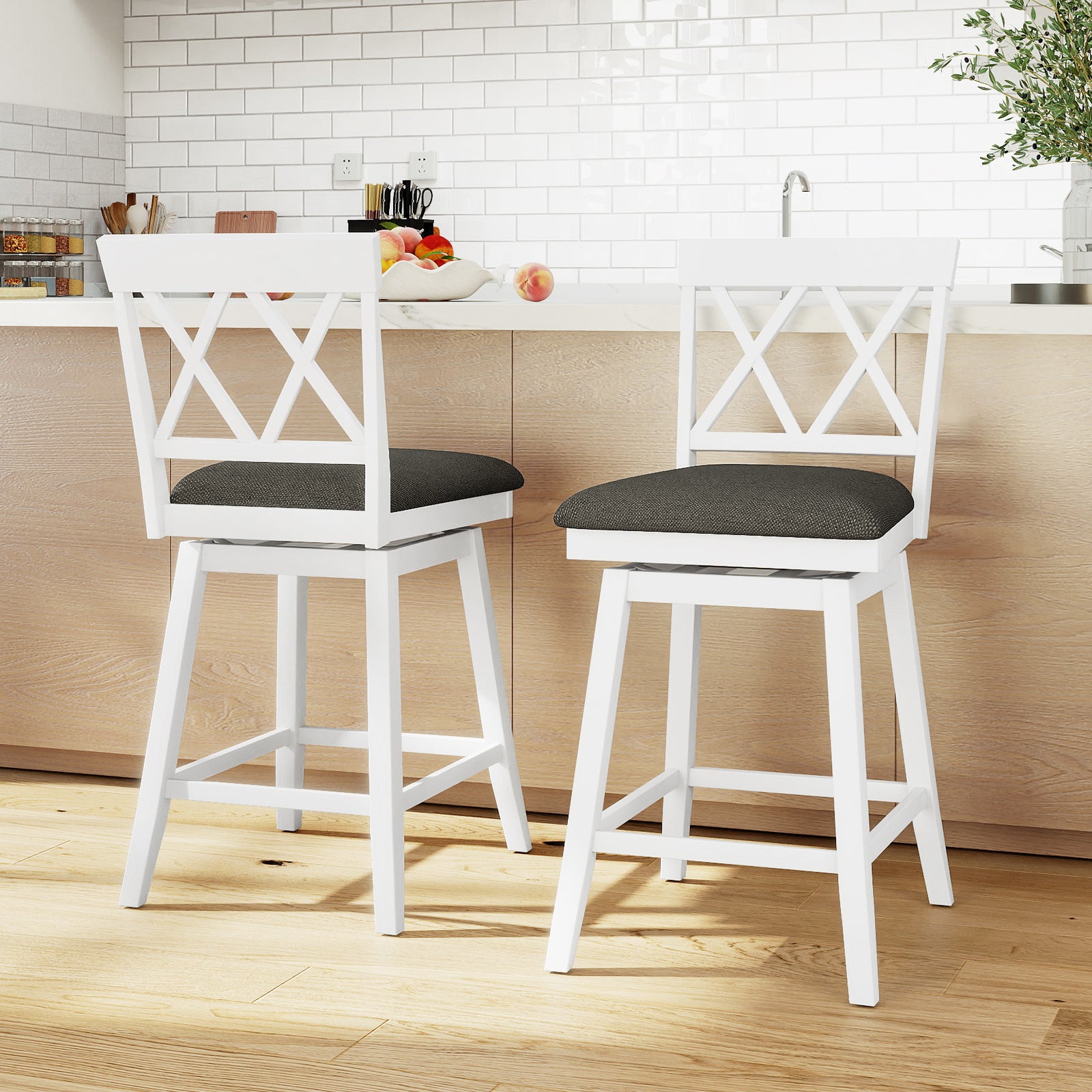 Swivel Bar Stools Set of 4 Counter Height Barstools with Backrest Upholstered Seat Cushion-24 inches