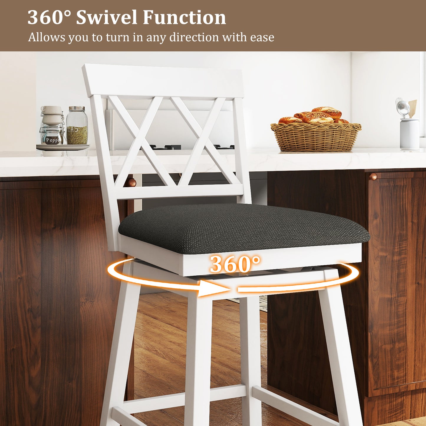 Swivel Bar Stools Set of 4 Counter Height Barstools with Backrest Upholstered Seat Cushion-29 Inches
