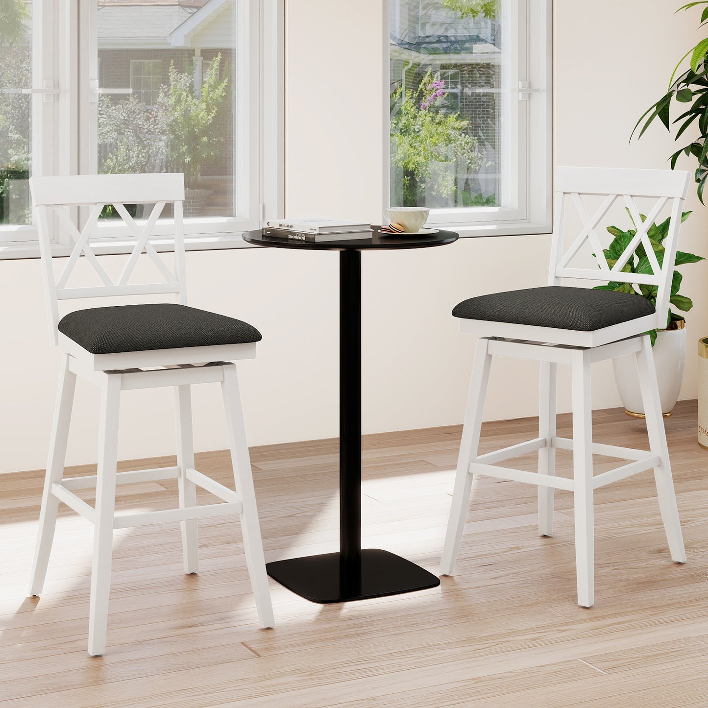 Swivel Bar Stools Set of 4 Counter Height Barstools with Backrest Upholstered Seat Cushion-29 Inches