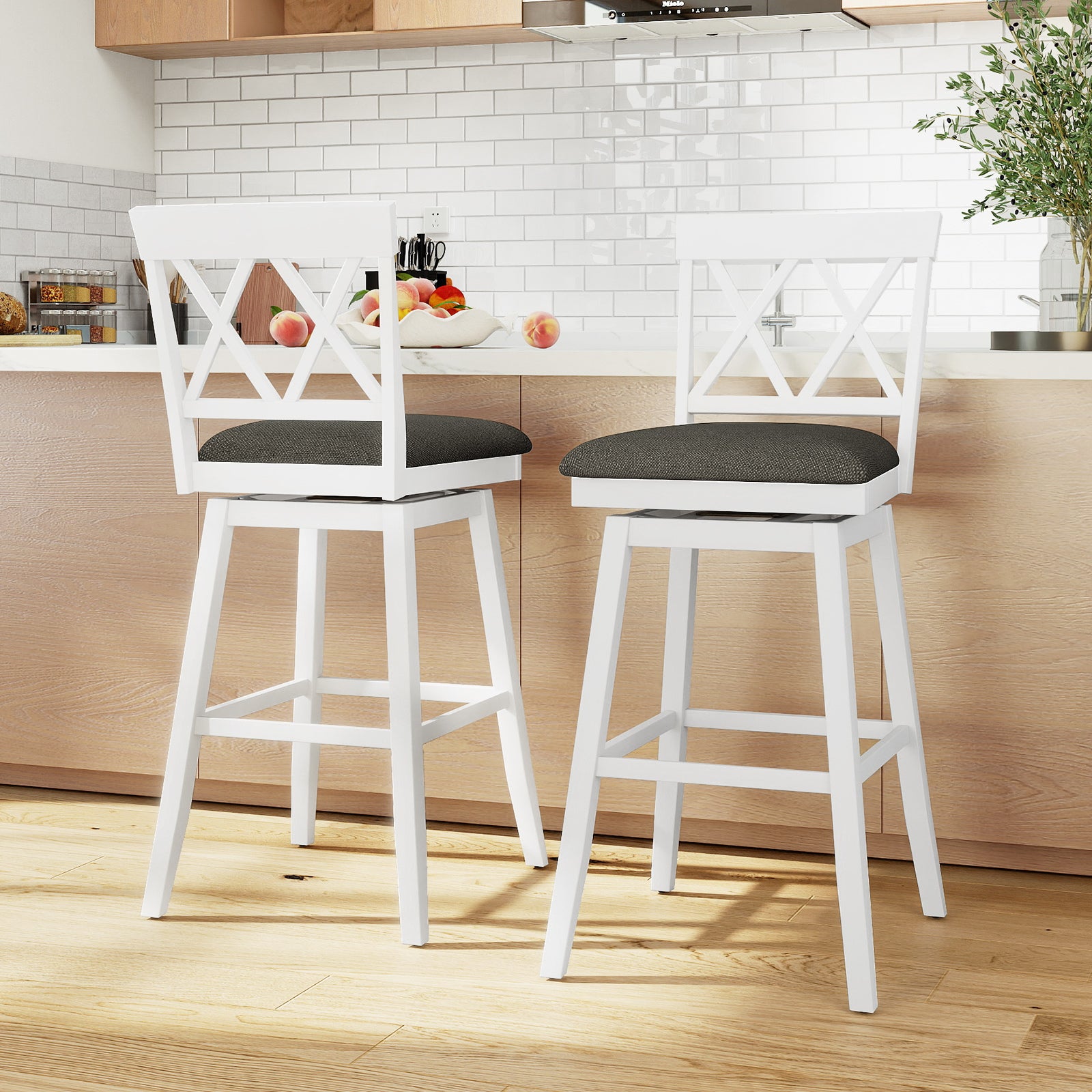 Swivel Bar Stools Set of 4 Counter Height Barstools with Backrest Upholstered Seat Cushion-29 Inches
