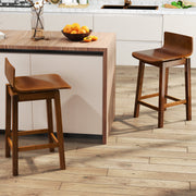 24.5 Inch Swivel Wooden Bar Stools Set of 2 with Rubber Wood Legs and Low Back-Walnut