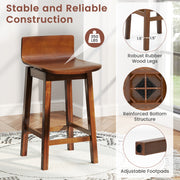 24.5 Inch Swivel Wooden Bar Stools Set of 2 with Rubber Wood Legs and Low Back-Walnut