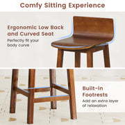 24.5 Inch Swivel Wooden Bar Stools Set of 2 with Rubber Wood Legs and Low Back-Walnut