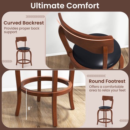 Swivel Bar Stools Set of 2 with Rubber Wood Frame and Upholstered Seat