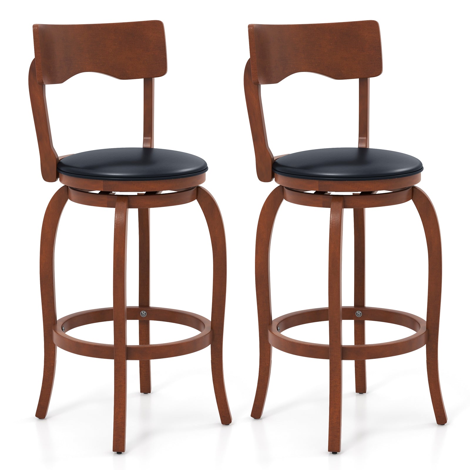 Swivel Bar Stools Set of 2 with Rubber Wood Frame and Upholstered Seat-24 Inch - 29 Inch
