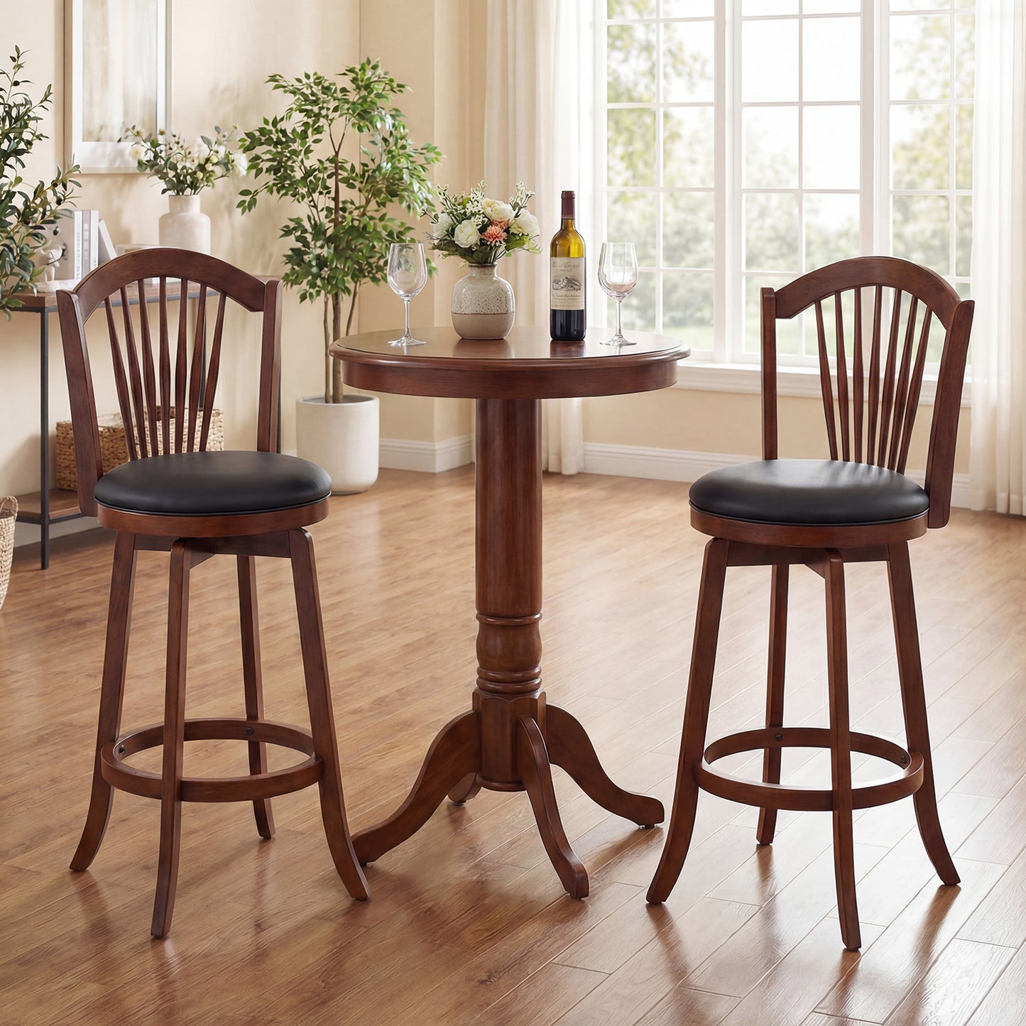 Swivel Bar Stools with Backrests and Wood Frame for Kitchen Island-29 Inch