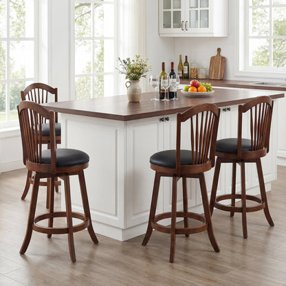 Swivel Bar Stools with Backrests and Wood Frame for Kitchen Island-24 Inch