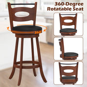 2 Pieces 24/29 inch Swivel Bar Stools with Curved Backrest and Seat Cushions-29 inches