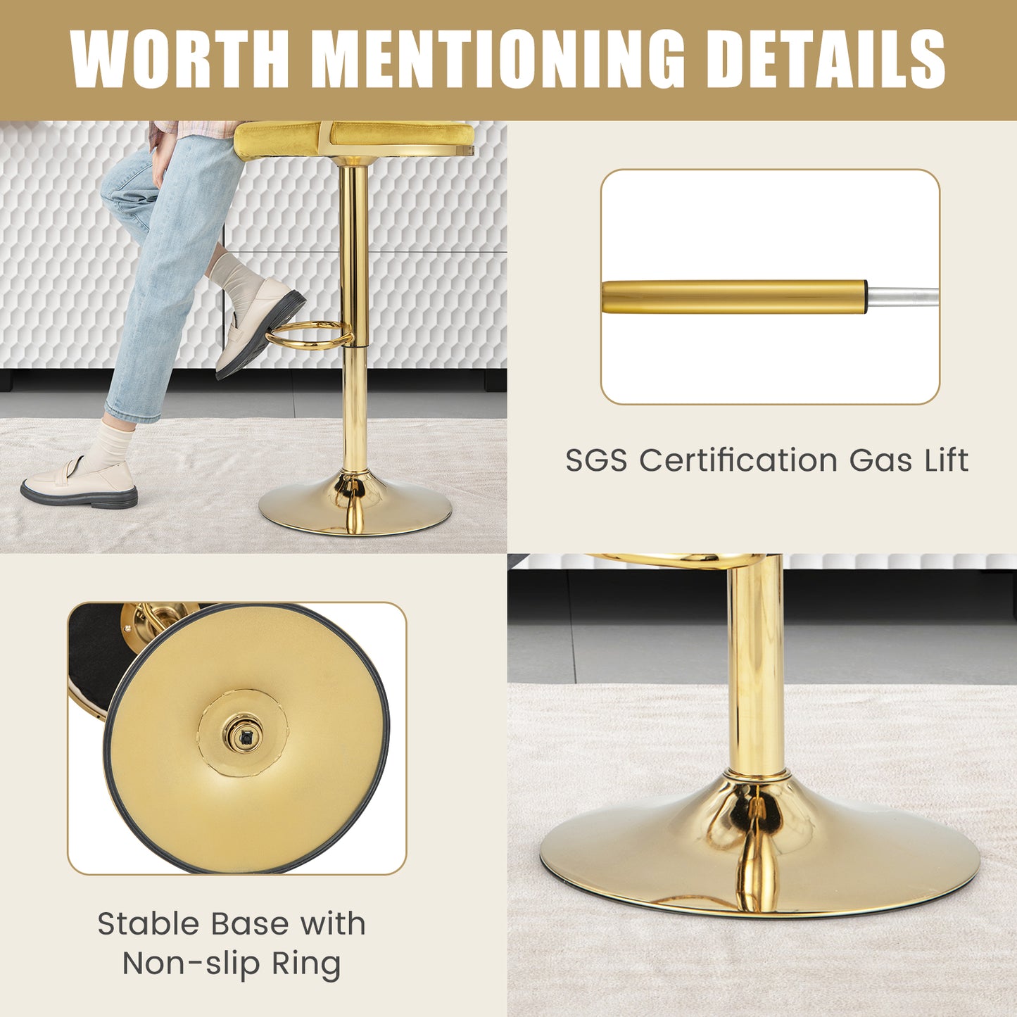 Swivel Barstool with Woven Back Set of 2 for Kitchen Island Cafe-Yellow