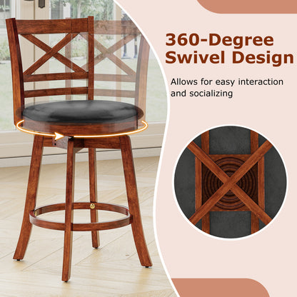 Swivel Barstools Set of 2 with Backrest and Footrest-24 Inches