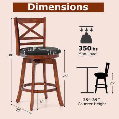 Swivel Barstools Set of 2 with Backrest and Footrest-24 Inches