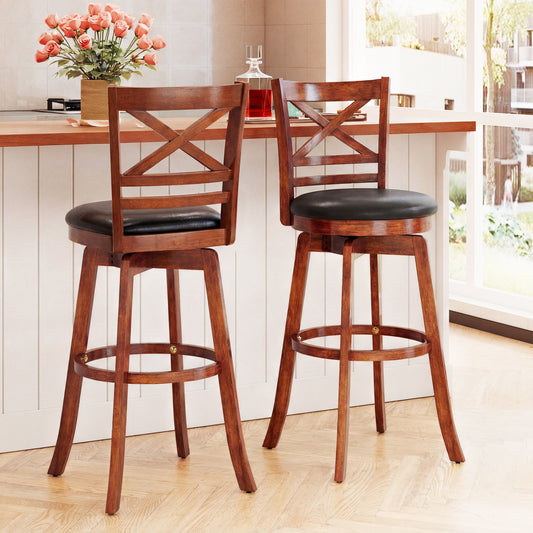 Swivel Barstools Set of 2 with Backrest and Footrest-29 Inches