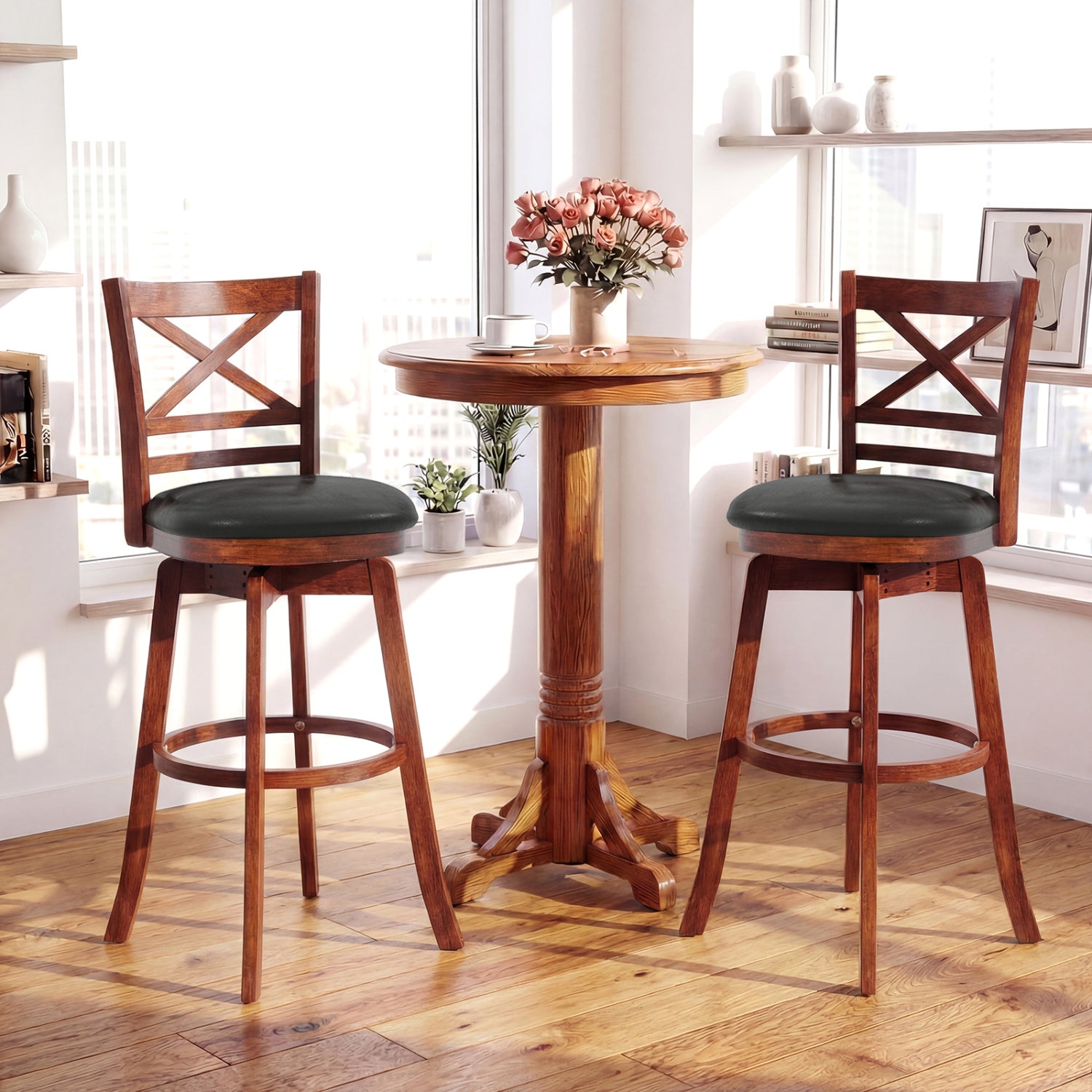 Swivel Barstools Set of 2 with Backrest and Footrest-29 Inches