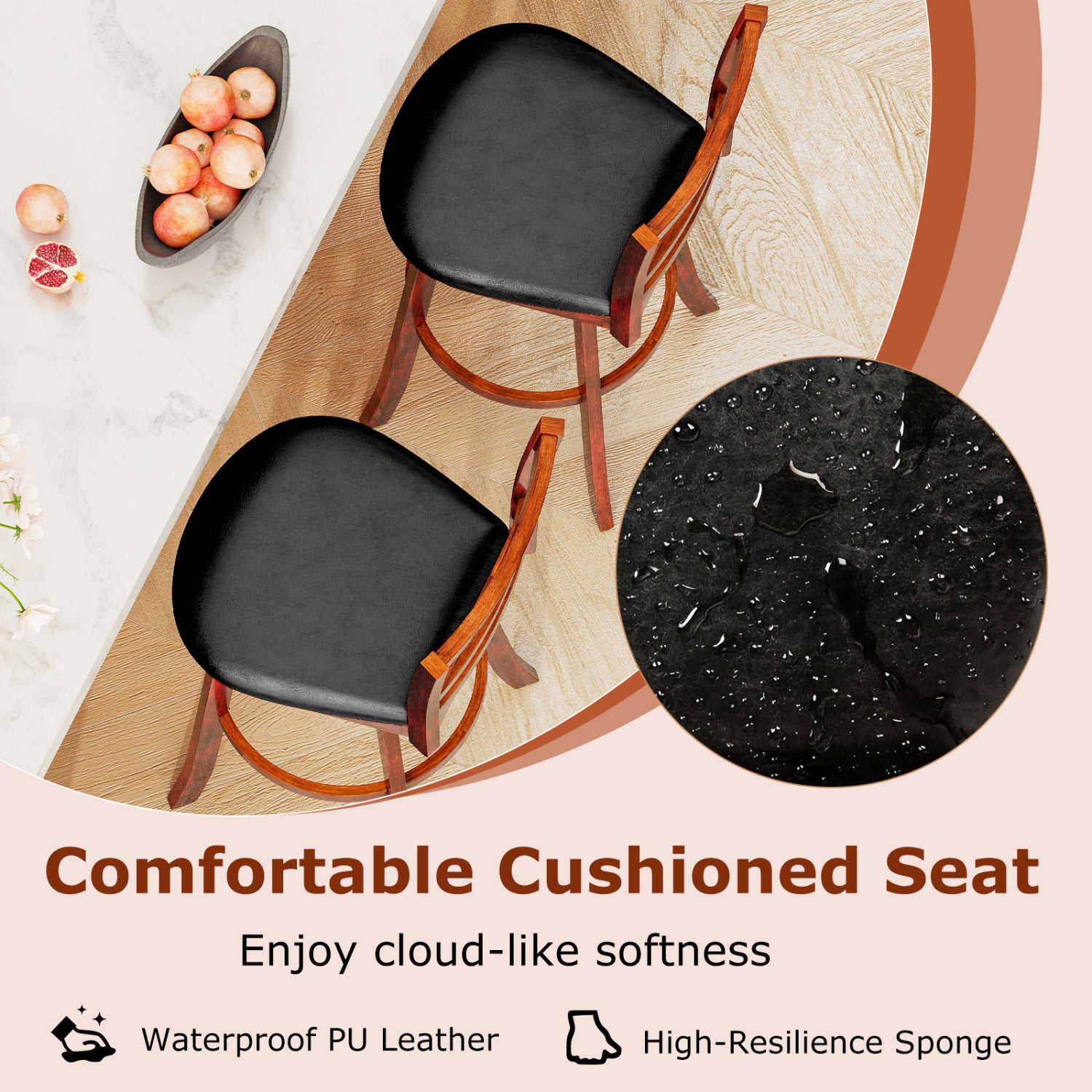 Swivel Barstools Set of 2 with Backrest and Footrest-29 Inches