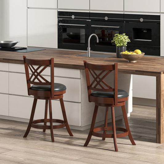 360¬∞ Swivel Upholstered Barstools Set of 2 with Back and Footrest-24 inches