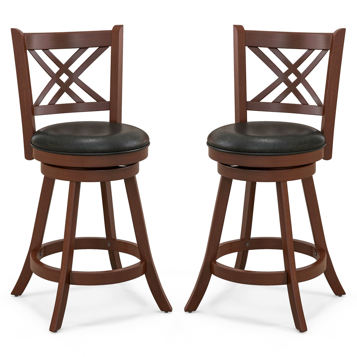 360¬∞ Swivel Upholstered Barstools Set of 2 with Back and Footrest-24 inches