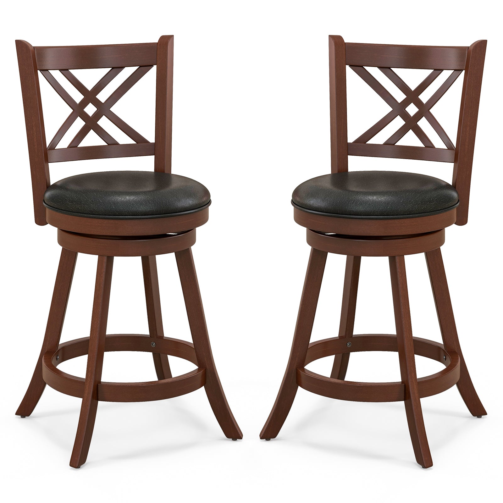 360¬∞ Swivel Upholstered Barstools Set of 2 with Back and Footrest-24 inches