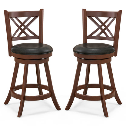 360¬∞ Swivel Upholstered Barstools Set of 2 with Back and Footrest-24 inches