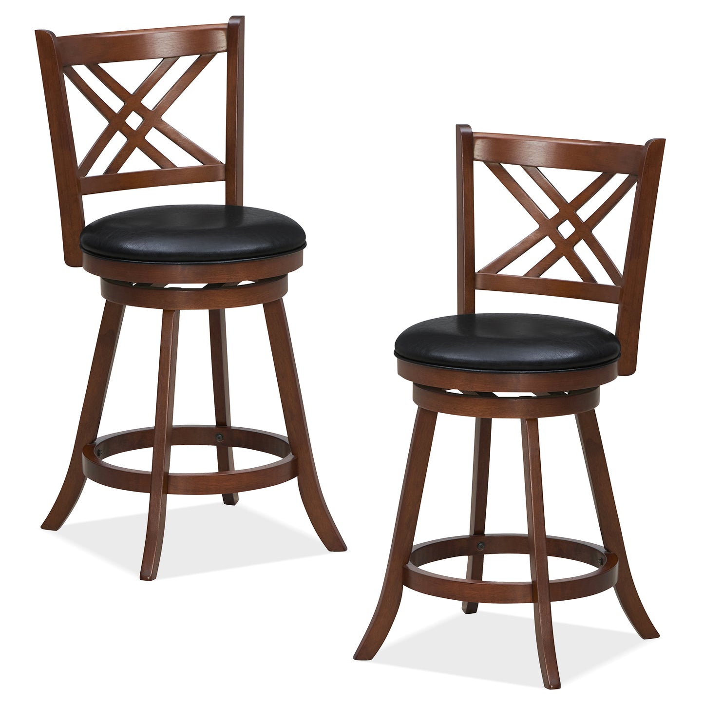 360¬∞ Swivel Upholstered Barstools Set of 2 with Back and Footrest-24 inches
