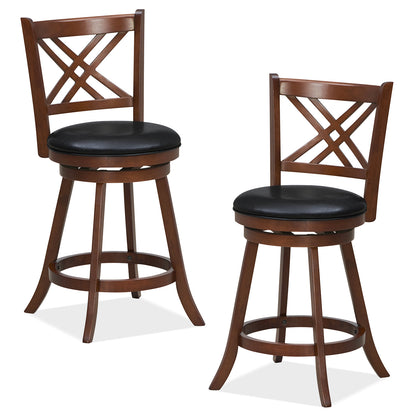 360¬∞ Swivel Upholstered Barstools Set of 2 with Back and Footrest-24 inches