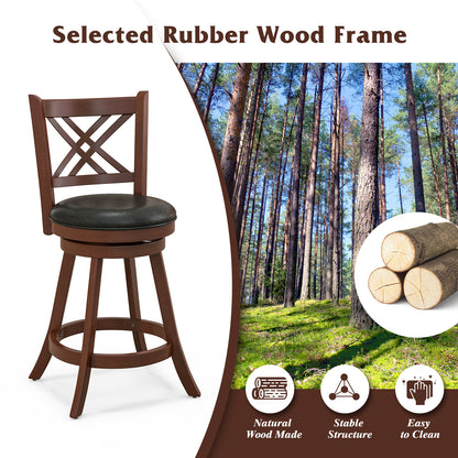 360¬∞ Swivel Upholstered Barstools Set of 2 with Back and Footrest-24 inches