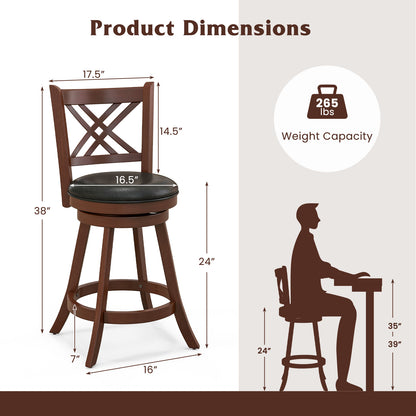 360¬∞ Swivel Upholstered Barstools Set of 2 with Back and Footrest-24 inches