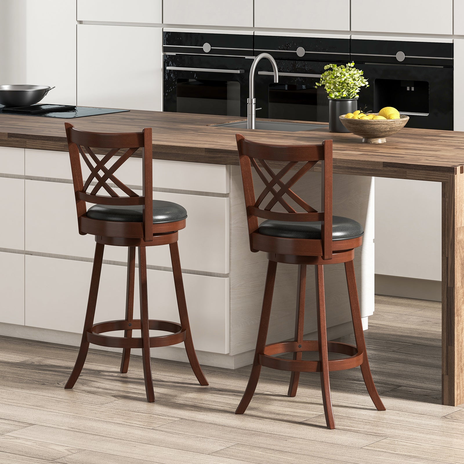 360¬∞ Swivel Upholstered Barstools Set of 2 with Back and Footrest-29 inches