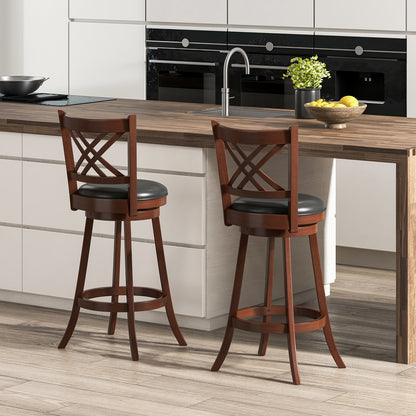 360¬∞ Swivel Upholstered Barstools Set of 2 with Back and Footrest-29 inches