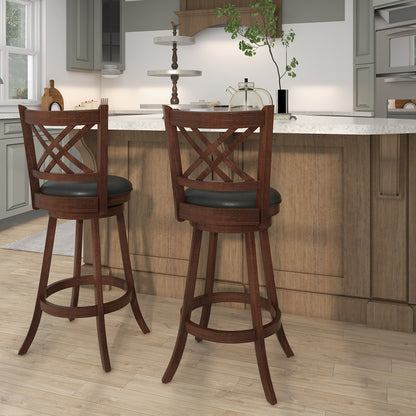 360¬∞ Swivel Upholstered Barstools Set of 2 with Back and Footrest-29 inches