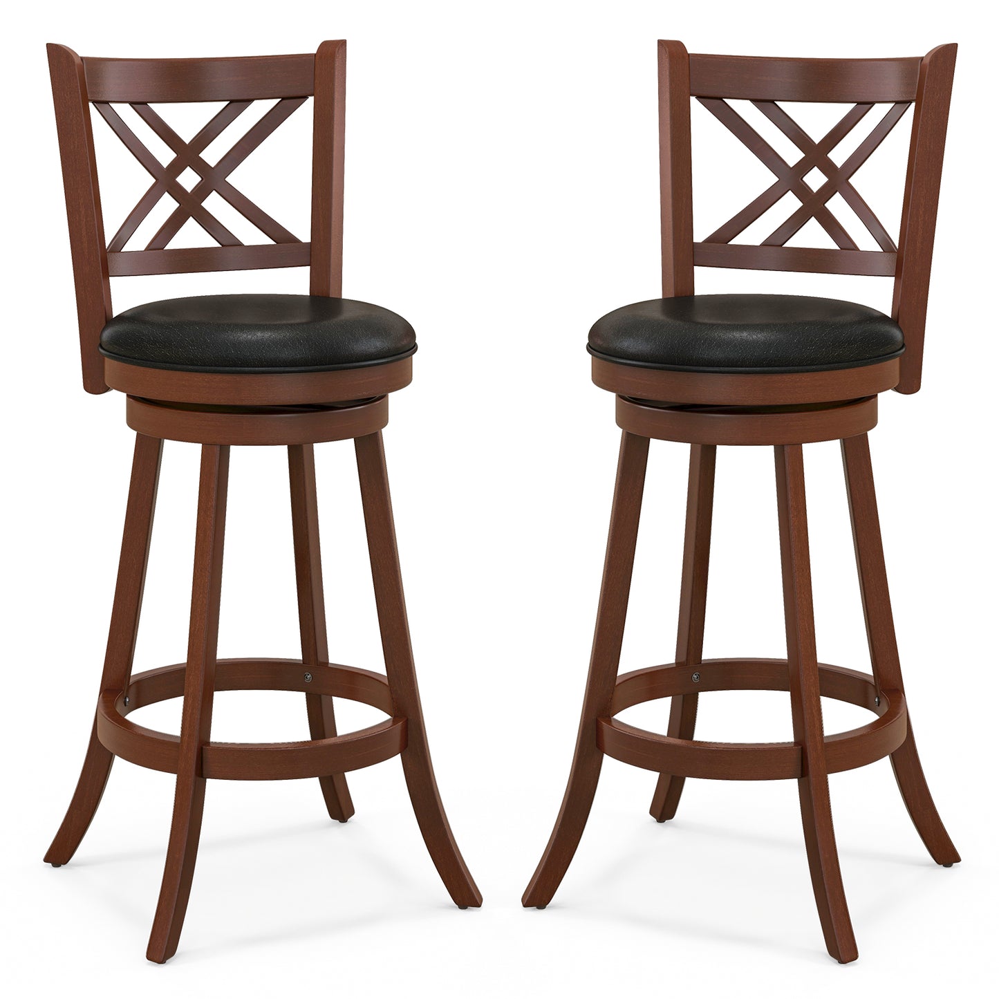 360¬∞ Swivel Upholstered Barstools Set of 2 with Back and Footrest-29 inches