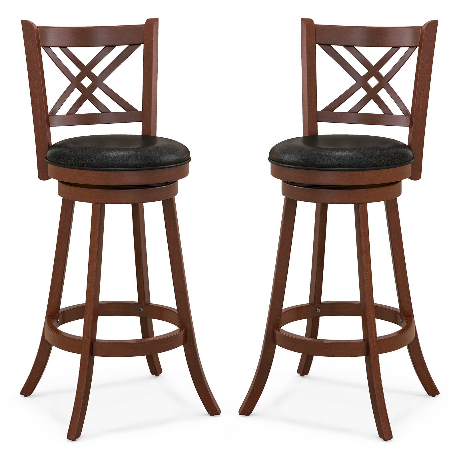 360¬∞ Swivel Upholstered Barstools Set of 2 with Back and Footrest-29 inches