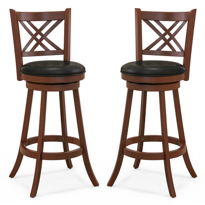 360¬∞ Swivel Upholstered Barstools Set of 2 with Back and Footrest-29 inches