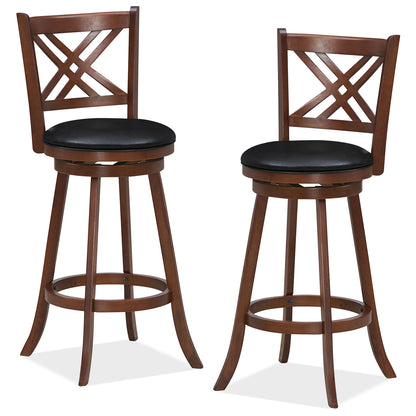 360¬∞ Swivel Upholstered Barstools Set of 2 with Back and Footrest-29 inches
