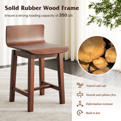 Swivel Dining Chair Set of 2 with Low Back and Curved Seat-Walnut