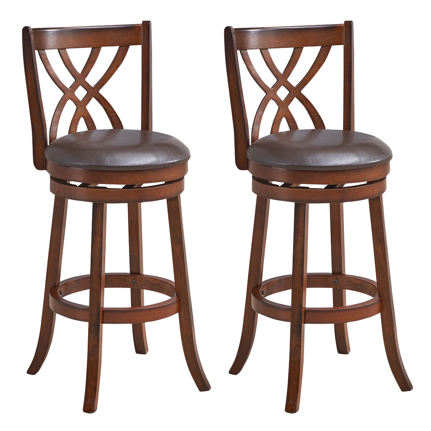 360° Swivel Counter Height Chairs with PU Leather Cushioned Seat and Footrests-26 inches - 30 Inches