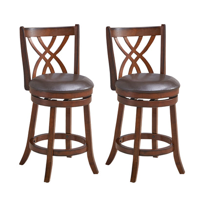 360° Swivel Counter Height Chairs with PU Leather Cushioned Seat and Footrests