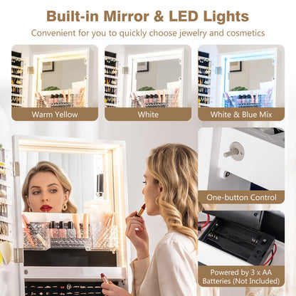 Swivel Jewelry Cabinet with Full-Length Mirror and LED Lights