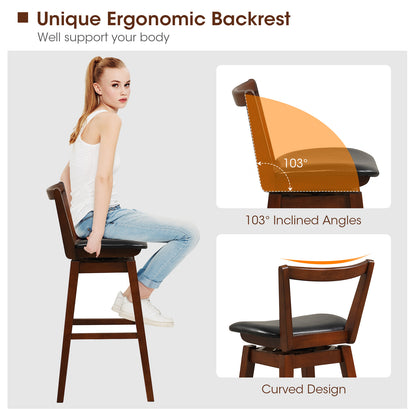 Swivel Upholstered PU Leather Stool with Backrest and Cushioned Seat