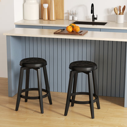 360¬∞ Swivel Upholstered Rubberwood Frame Bar Stool Set of 2 with Footrest-24 inches