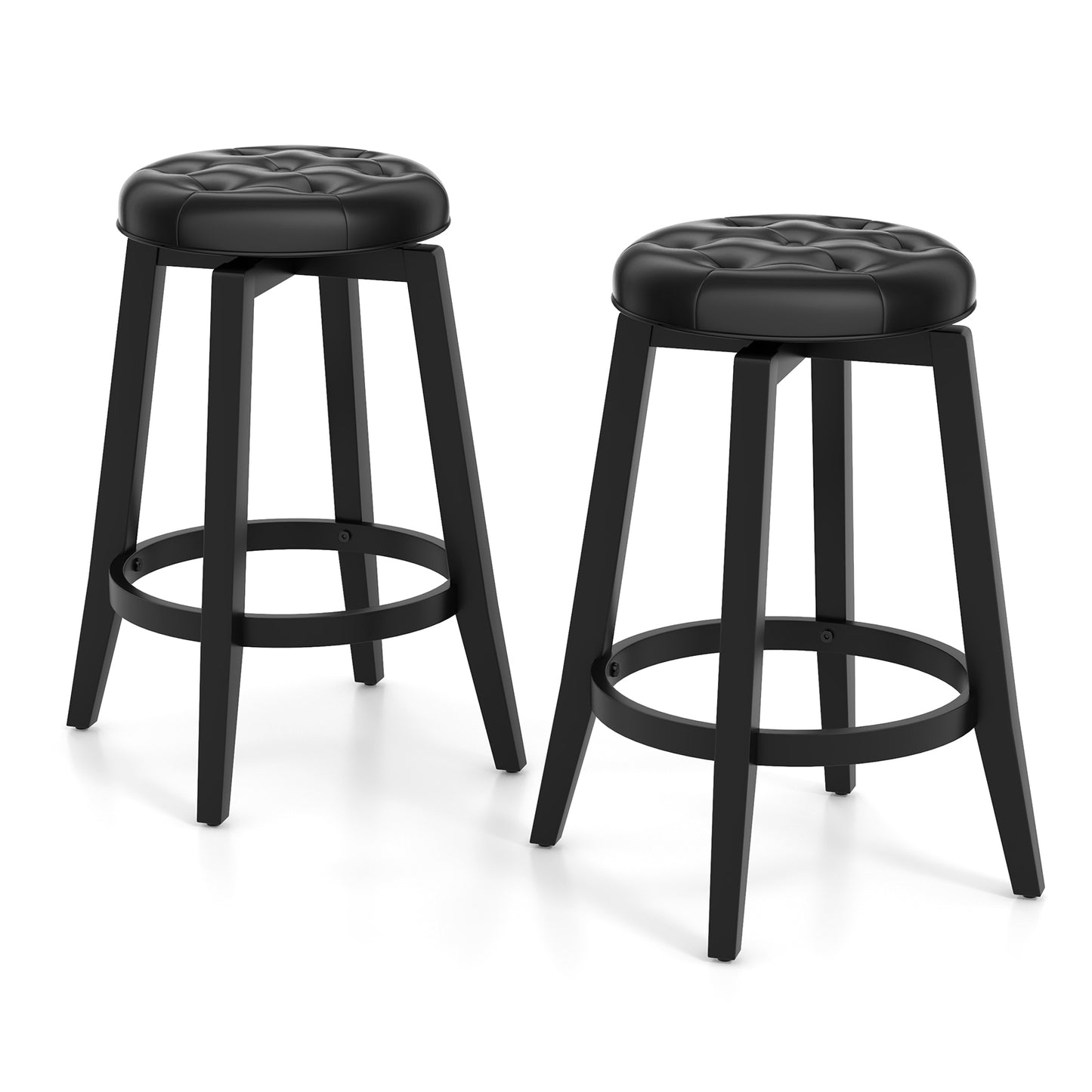 360¬∞ Swivel Upholstered Rubberwood Frame Bar Stool Set of 2 with Footrest-24 inches