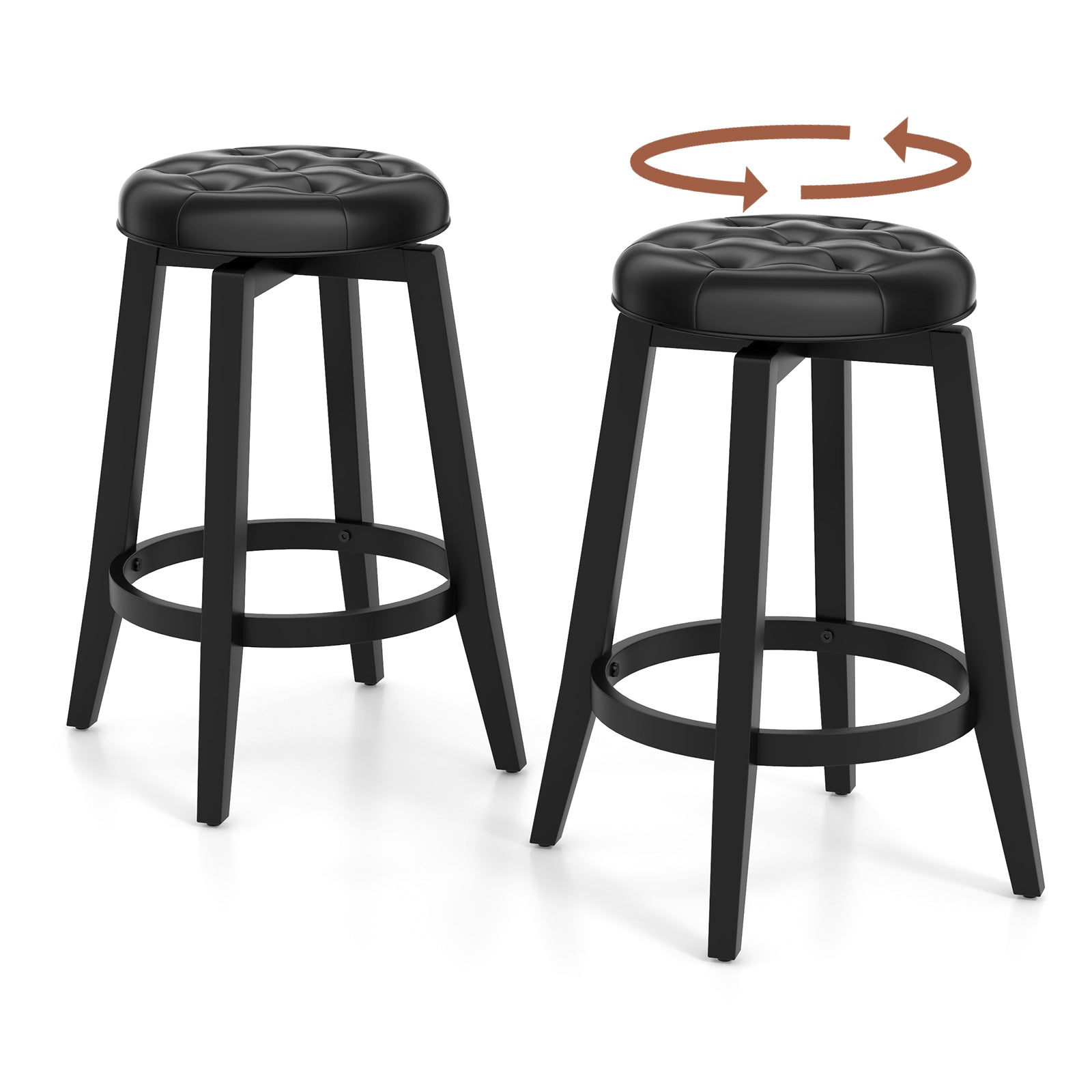 360¬∞ Swivel Upholstered Rubberwood Frame Bar Stool Set of 2 with Footrest-24 inches
